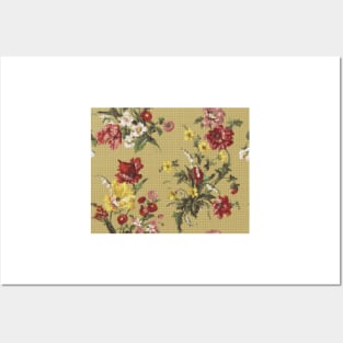 Floral Cross Stitch Texture Posters and Art